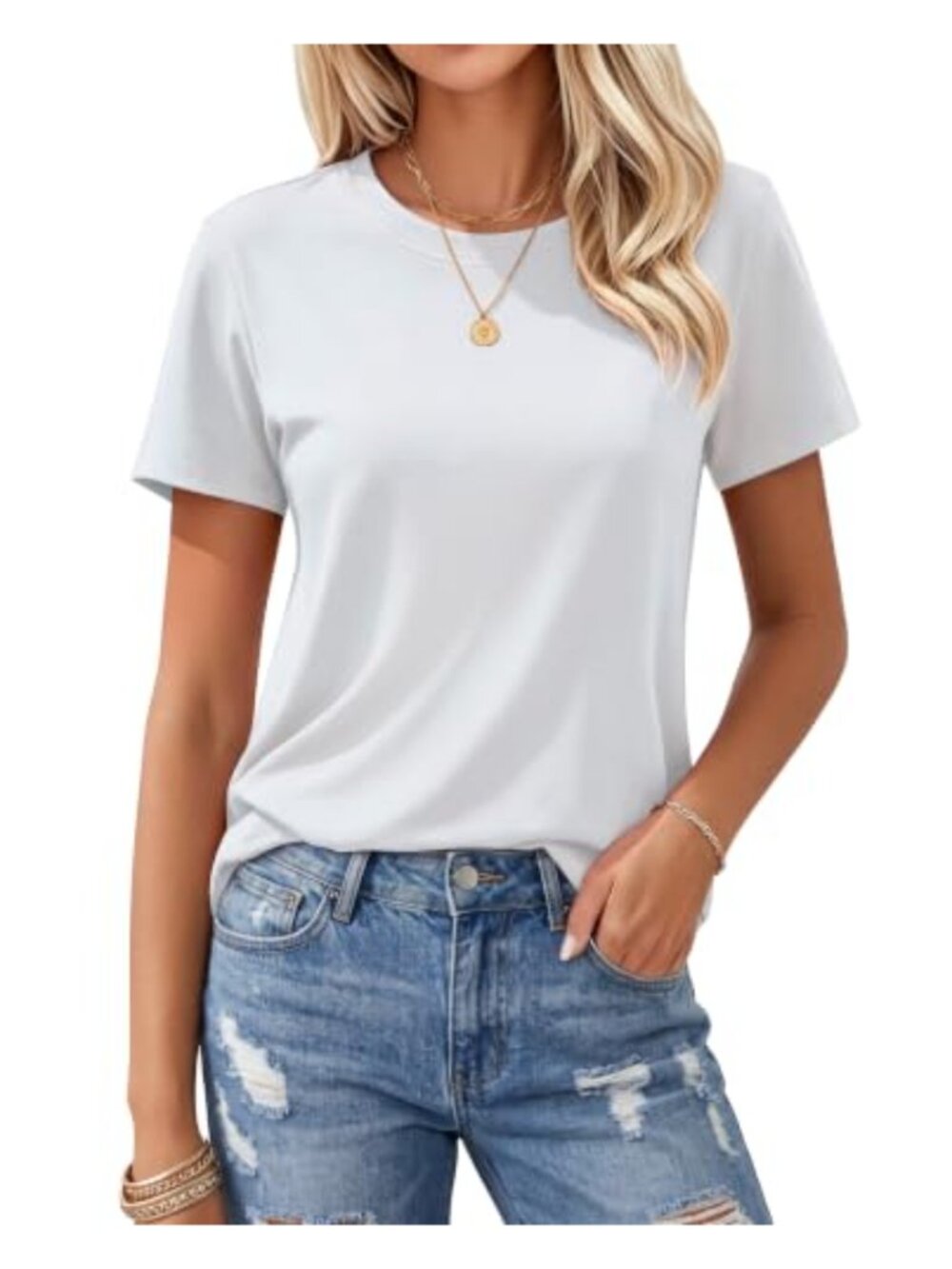Womens Cotton Crewneck Short Sleeve Moisture Wicking Summer Casual Tee